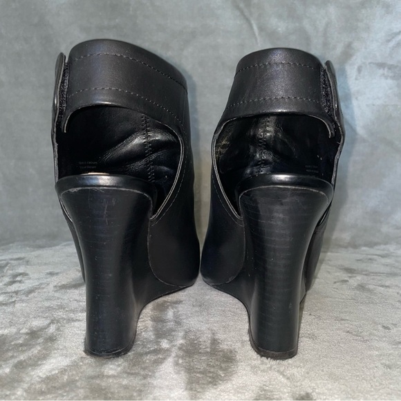 Aldo Joost Black Leather Wedge Open Toe Ankle Bootie Size 8.5 - Picture 3 of 11